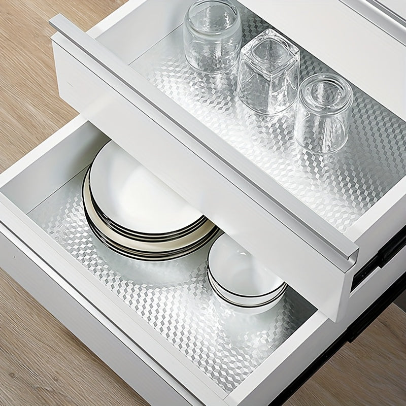 Aluminum Kitchen Sticker Liner 2 Rolls - Waterproof Oilproof Heat Resistant to 450F, Rhinestone Grid Self-Adhesive Foil for Stovetop Oven Cabinet Drawer Countertop, 23.6x39.4 Inch per Roll