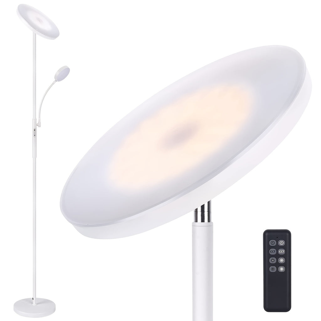 LED Torchiere Floor Lamp 27W+7W Dual Light with Reading Arm, 4 Color Temperatures, Dimmable, Remote & Touch Control – Home & Office Standing Lamp | Nuvia Haven