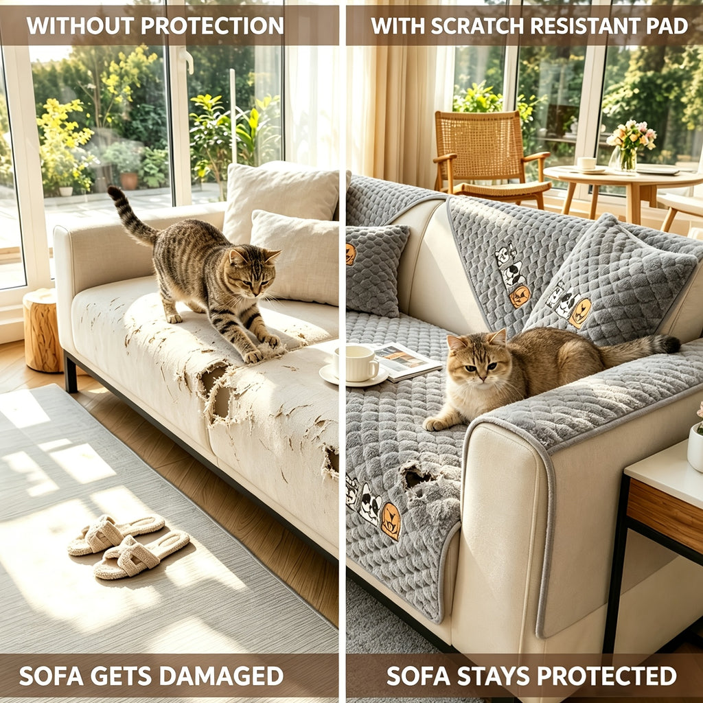 Honeycomb Velvet Sofa Slipcover Pet-Friendly Non-Slip with Cute Dog Embroidery, Bohemian Style Machine Washable Polyester Couch Cover for Sofa Cushion Backrest Armrest – Single Piece Home Decor, Grey
