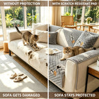 Honeycomb Velvet Sofa Slipcover Pet-Friendly Non-Slip with Cute Dog Embroidery, Bohemian Style Machine Washable Polyester Couch Cover for Sofa Cushion Backrest Armrest – Single Piece Home Decor, Grey