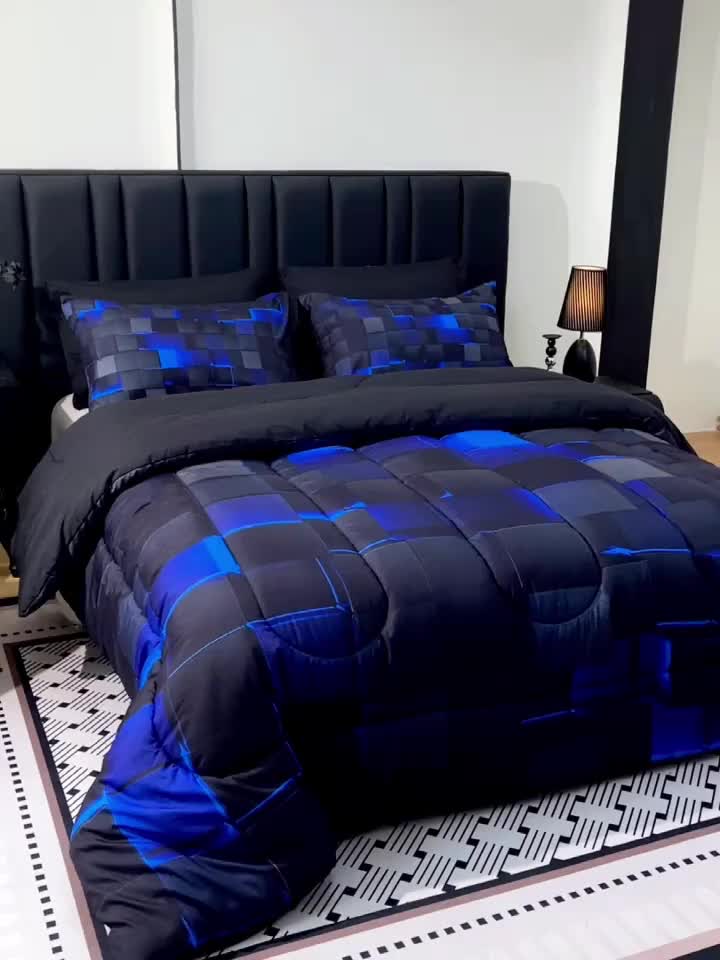 180GSM Digital Print Comforter Set 3-Piece Queen King Twin Full – Thick Quilt with 2 Pillowcases, All-Season Soft Breathable Bedding Set for Bedroom & Dormitory
