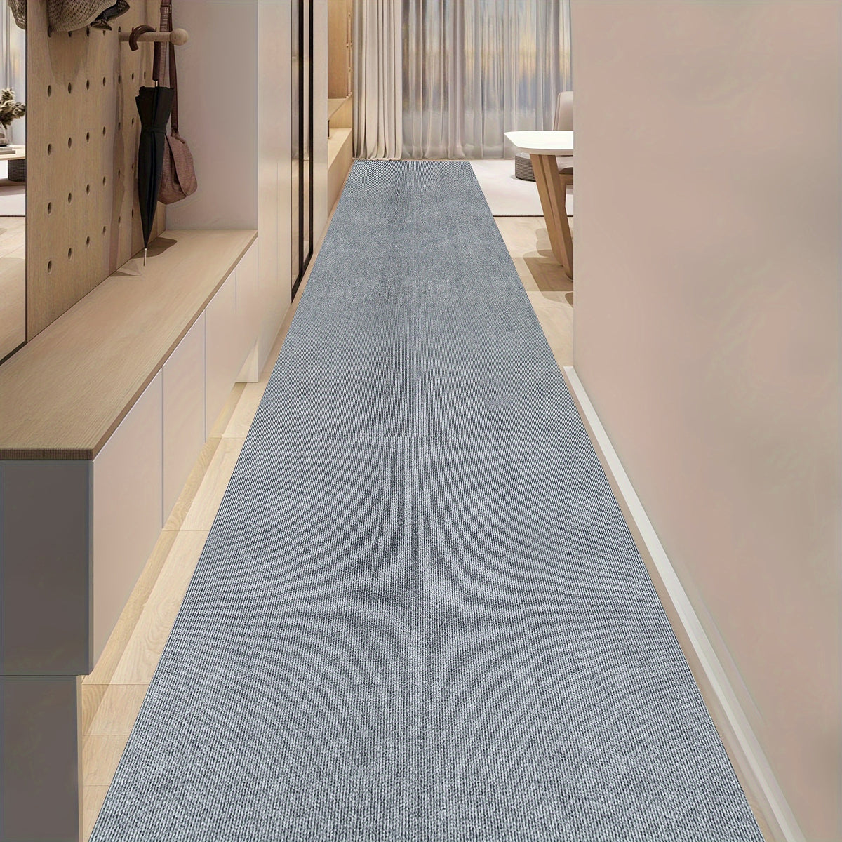 Non-Slip Hallway Runner Rug Self-Adhesive TPR Backing Ultra-Thin 0.4mm 5 Colors 6 Sizes for Kitchen Bedroom Living Room Entryway Hardwood Floors