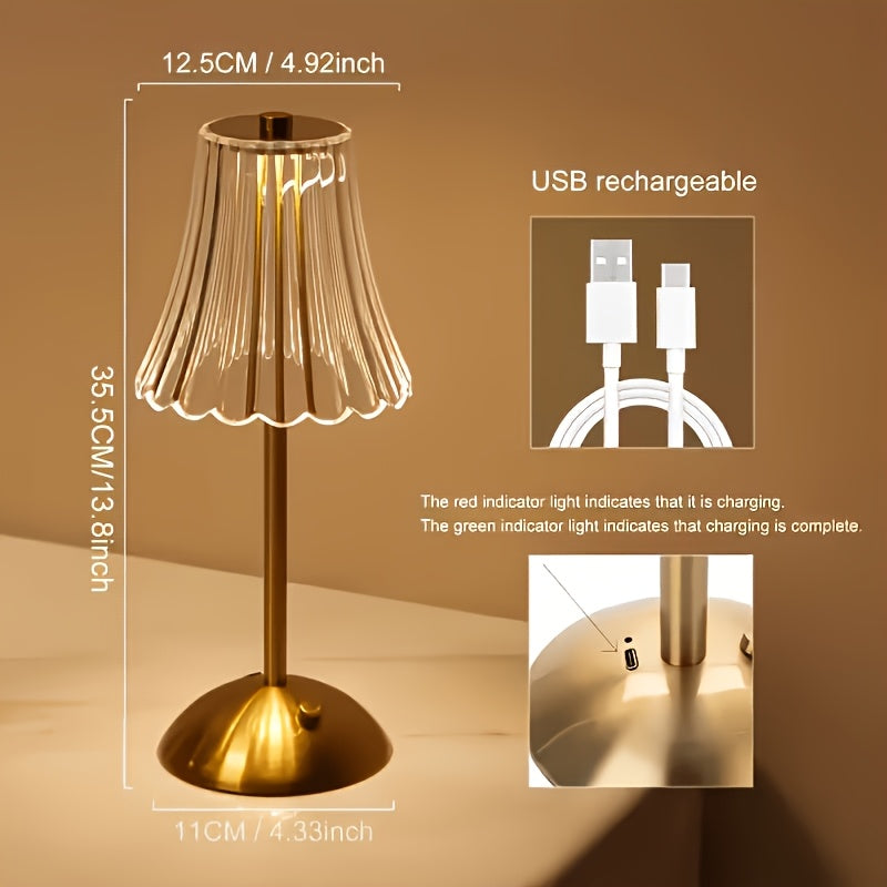 Vintage Crystal LED Table Lamp USB Rechargeable, 3-Color Dimmable Touch Control Night Light for Bedroom, Living Room, Office & Reading – Modern Elegant Design