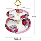 2 Tier Floral Metal Cake Stand Dessert Tower - Vintage Pastry Cupcake Serving Tray for Tea Party, Baby Shower, Birthday & Wedding Table Centerpiece Decoration