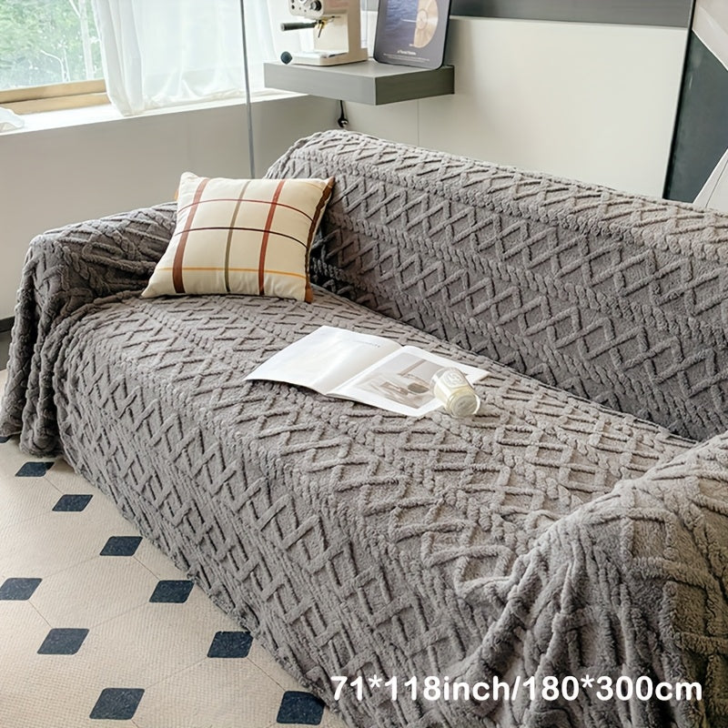 Jacquard Shu Velveteen Sofa Throw Cover 1pc Soft Plush Couch Slipcover Protector – Pet Friendly, Machine Washable, Fits Armchair to 4-Seater Sofa, Modern Home Decor Furniture Cover