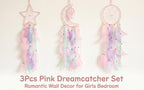 Dream Catcher Wall Decor Set of 3 – Star Moon Sun Boho Room Decor for Teen Girls & Kids Bedroom