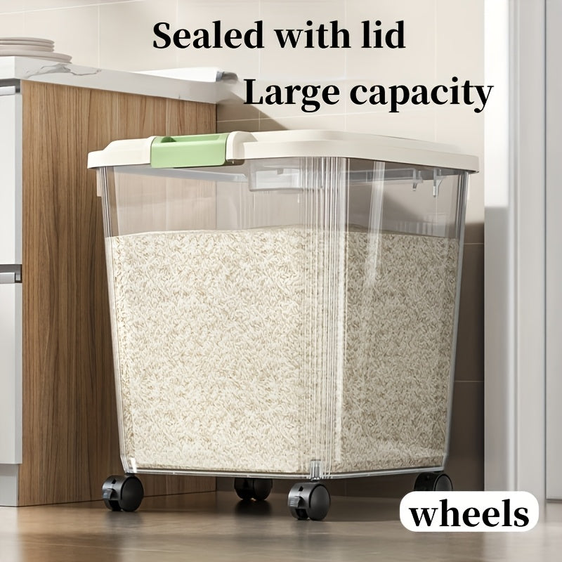 Large Capacity Rice Storage Box with Lid & Universal Wheels – Sealed PP Cereal Container, Movable Kitchen Pantry Storage, 2-Pack or 4-Pack (11–55 lbs)