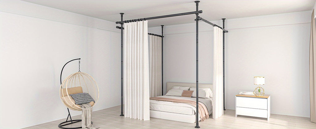 Adjustable Tension Room Divider Curtain Rod – No Drilling, 28–171" Wide, 4–10 ft Floor-to-Ceiling, Heavy Duty, Black & White (Curtains Not Included)