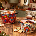 Giant Bohemian Hand-Painted Ceramic Bowl with Handles 101oz – Extra Large Microwave Oven Dishwasher Safe Serving Bowl for Soup, Salad & Family Dining – 2 or 4 Piece Set