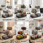 3-Tier Metal Mesh Countertop Storage Rack with Hooks, Space-Saving Organizer for Bathroom & Kitchen – Heavy-Duty Cosmetic, Perfume & Toiletry Display Stand, Black or White, Mini Available