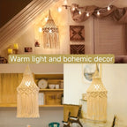 Bohemian Macrame Lamp Shade – Handcrafted Woven Rope Hanging Light Cover for Ceiling & Wall, Boho Nordic Room Decor Tapestry Style for Bedroom, Living Room & Home Aesthetics