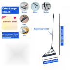 45-Inch Extra-Long Broom with Rubber Sweep & Unflagged Bristles – Stainless Steel Handle Floor Broom for Pet Hair & Debris, Hard Floors, Home & Office Sweeping