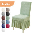 Jacquard Leaf Stretch Dining Chair Covers with Skirt 4 or 6 Pack, Universal Removable Parsons Chair Slipcovers for Dining Room Kitchen Wedding Party Banquet