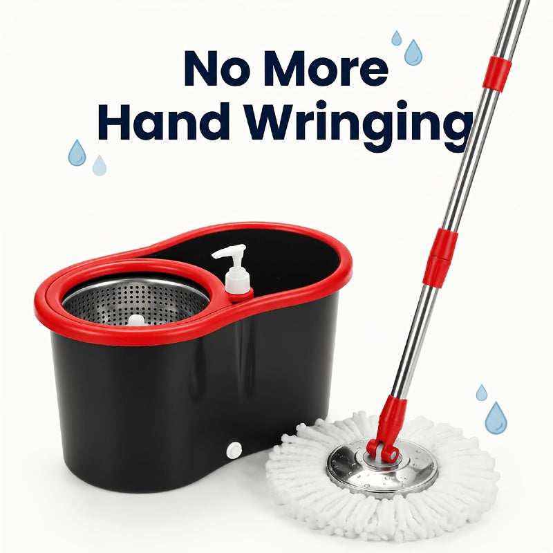 Spin Mop and Bucket Set with Wringer 360°, 4 Microfiber Mop Heads Included, Spinning Mop Bucket System for Bathroom Kitchen Bedroom Living Room Floor Cleaning
