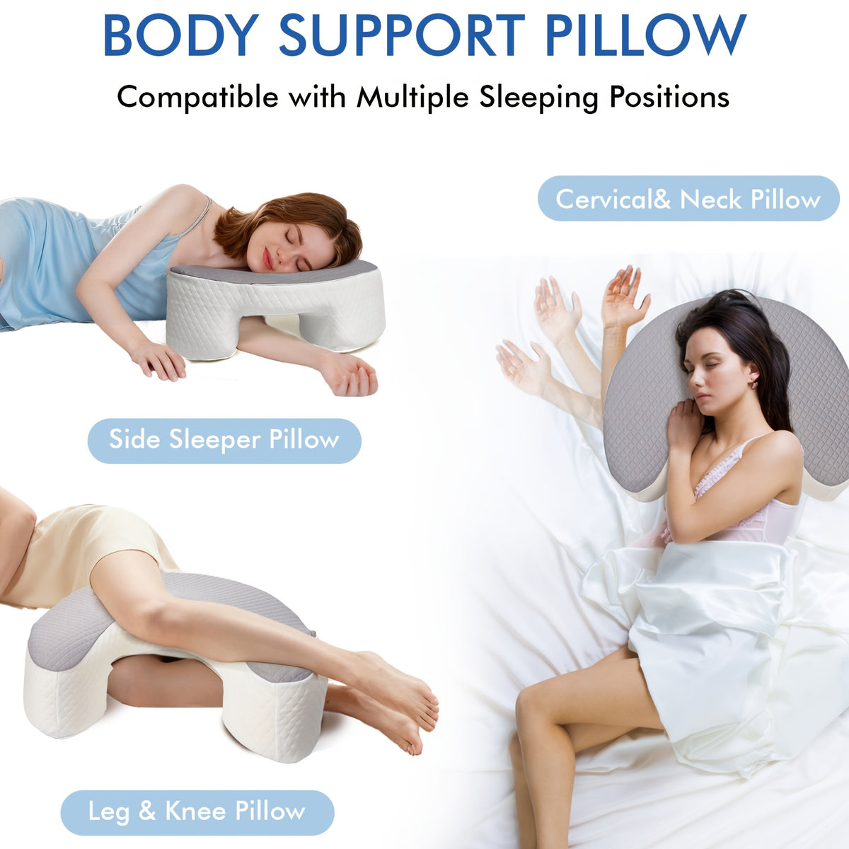 C-Shaped Ergonomic Neck Pillow with Cooling Gel – Multi-Angle Cervical & Spine Support for Side, Back & Stomach Sleepers, Removable Cool Pillowcase | Gray