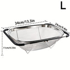 Expandable Over-the-Sink Stainless Steel Colander Strainer Basket – Fine Mesh with Rubber Grip for Draining Vegetables, Fruits & Pasta, Adjustable Sink Strainer, Small or Large