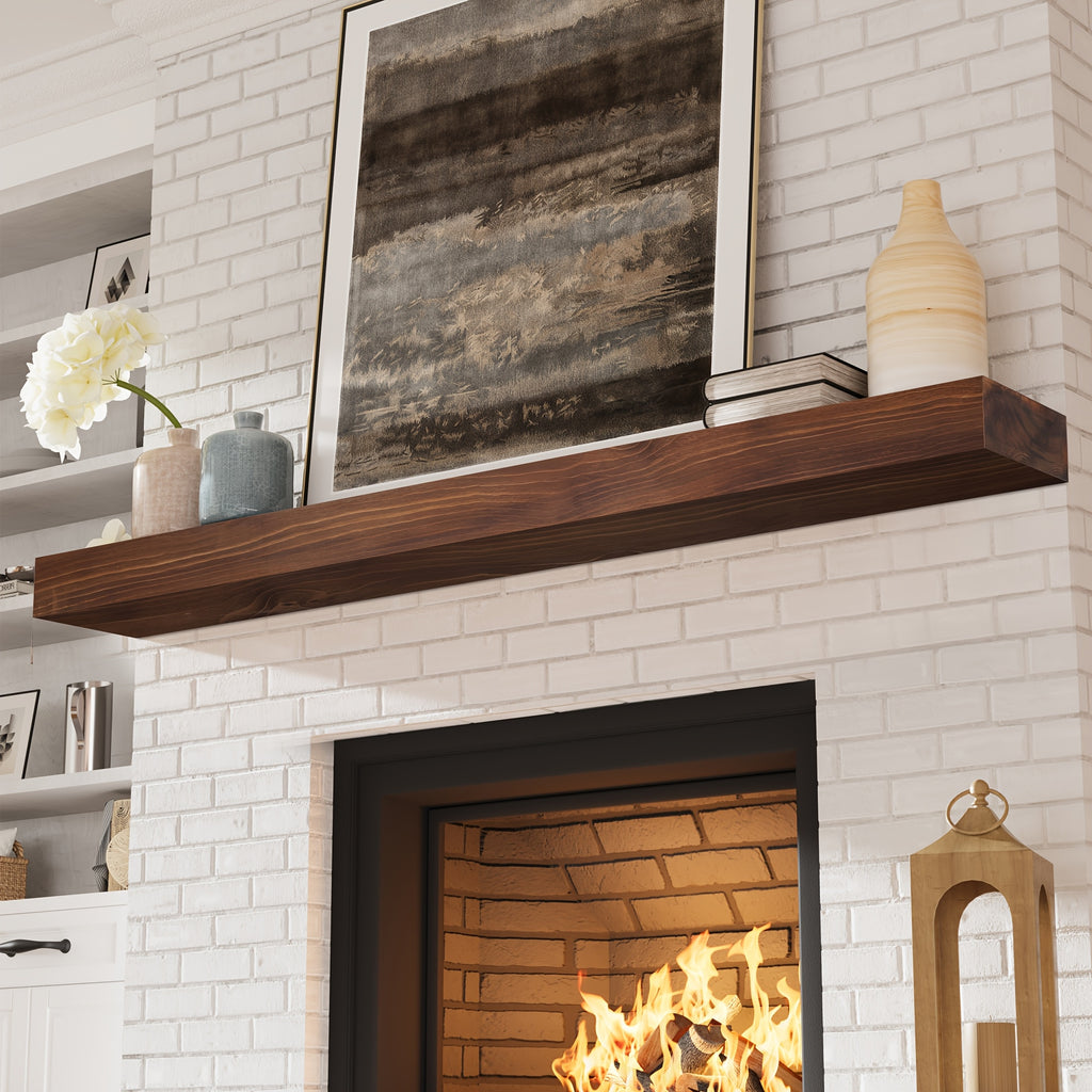 Wood Fireplace Mantel Floating Shelf – Heavy Duty Invisible Bracket | Wall Mounted Mantel for Over Fireplace | 5 Colors, 2 Lengths