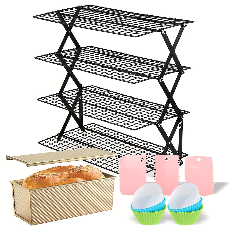 Wire Cooling Rack Set Collapsible Stainless Steel with Muffin Cup Slots - Baking Rack for Cakes, Cupcakes, BBQ & Drying, Stackable Oven Safe Cooling Grid