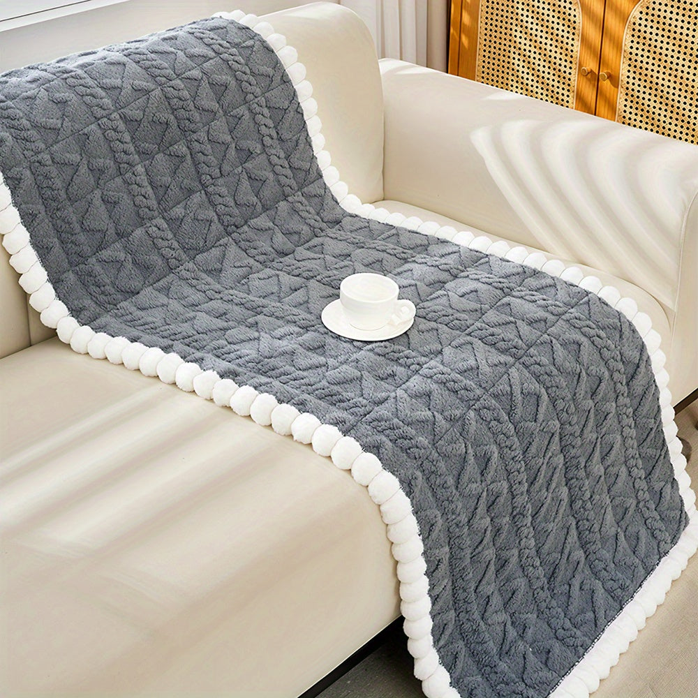 Thick Plush Sofa Cover Mat – Anti-Slip Backing Couch Slipcover, Machine Washable, 1–4 Seater, Living Room Bedroom Office, White Grey Coffee