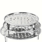 Stainless Steel Steamer Rack Set 3 Piece Multi-Layer Round Insert with Can Holder Fits Standard Pots for Home Kitchen Steam Cooking