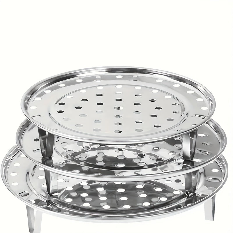 Stainless Steel Steamer Rack Set 3 Piece Multi-Layer Round Insert with Can Holder Fits Standard Pots for Home Kitchen Steam Cooking