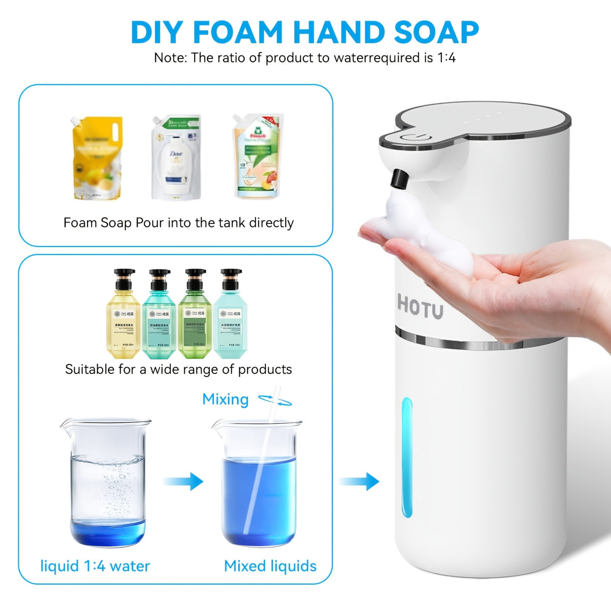 Automatic Soap Dispenser, USB Rechargeable Touchless Electric Soap Dispenser – Wall Mount or Desktop, Bathroom & Kitchen, Black or White