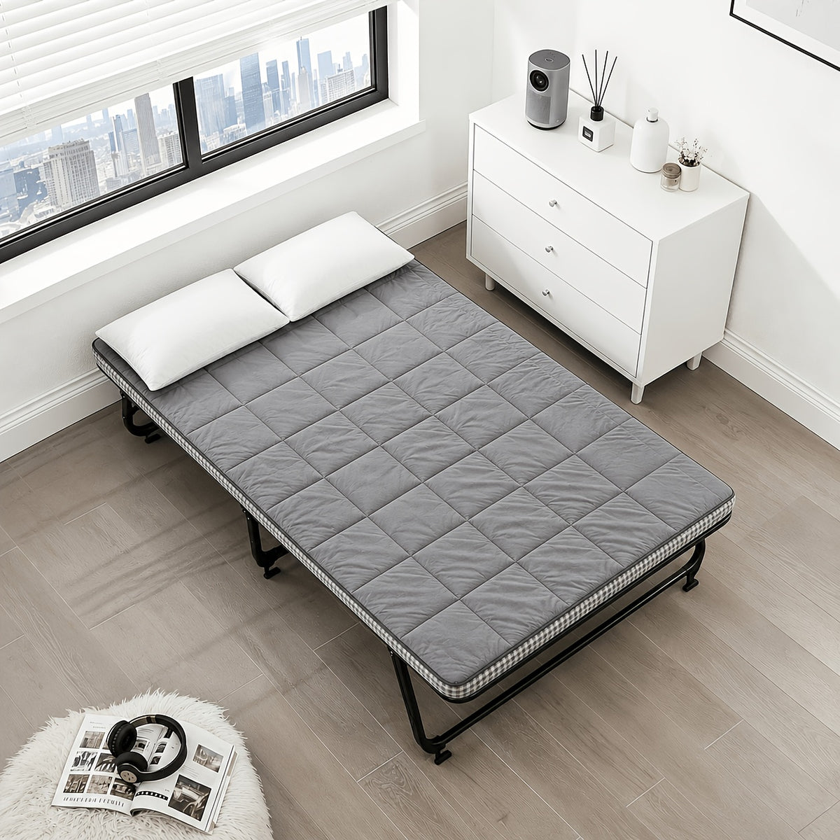 Roll-Up Thin Mattress Topper – Super Soft Foldable Mattress Pad for Twin Full Queen King, Guest Room Dorm Camp Bed RV, Multiple Colors