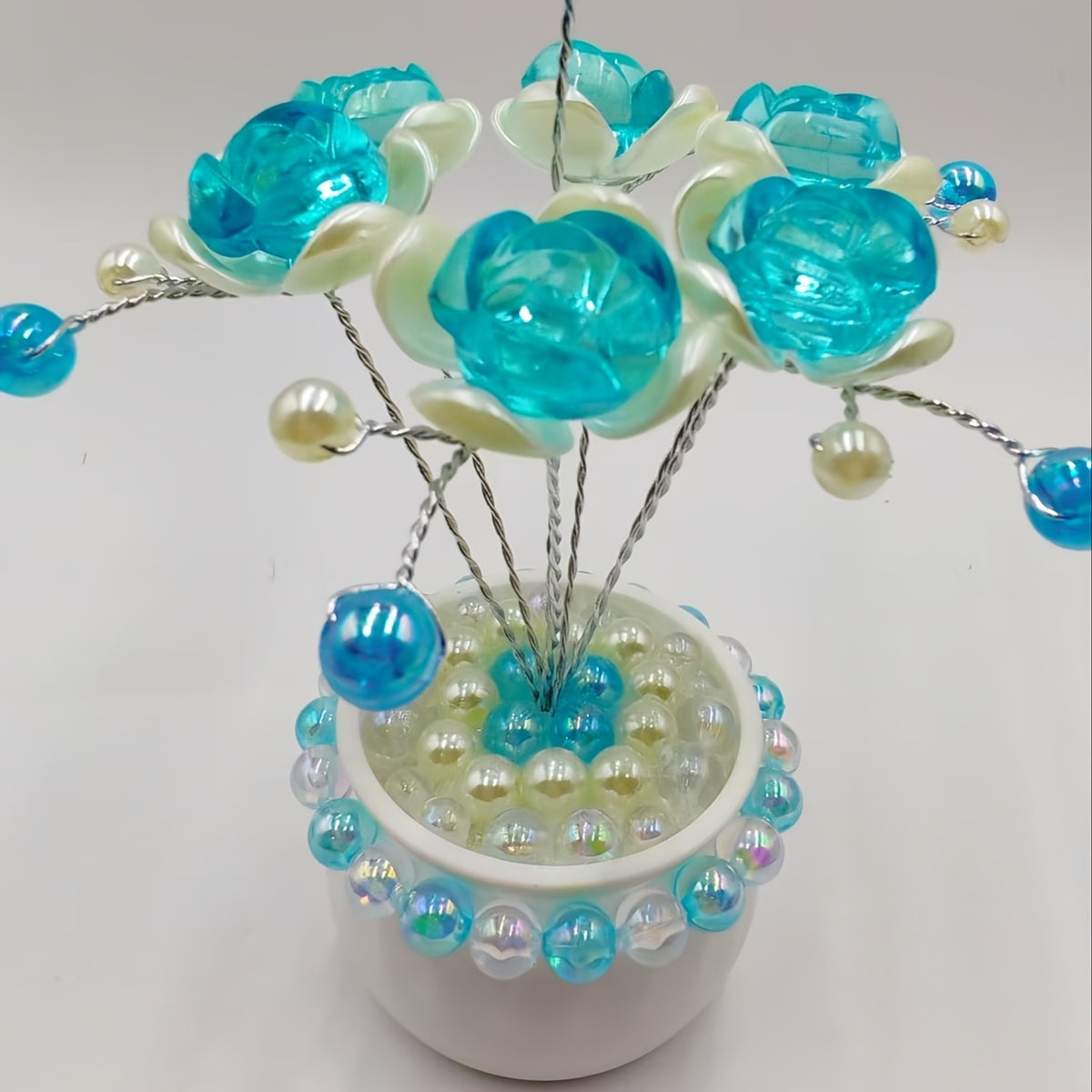 Crystal Simulation Flower Decoration Set of 2 - Handmade Faux Crystal Flowers for Car Center Console Home Decor and Desk - Elegant Gift for Mothers Day Birthday and Valentines Day Holiday Parties