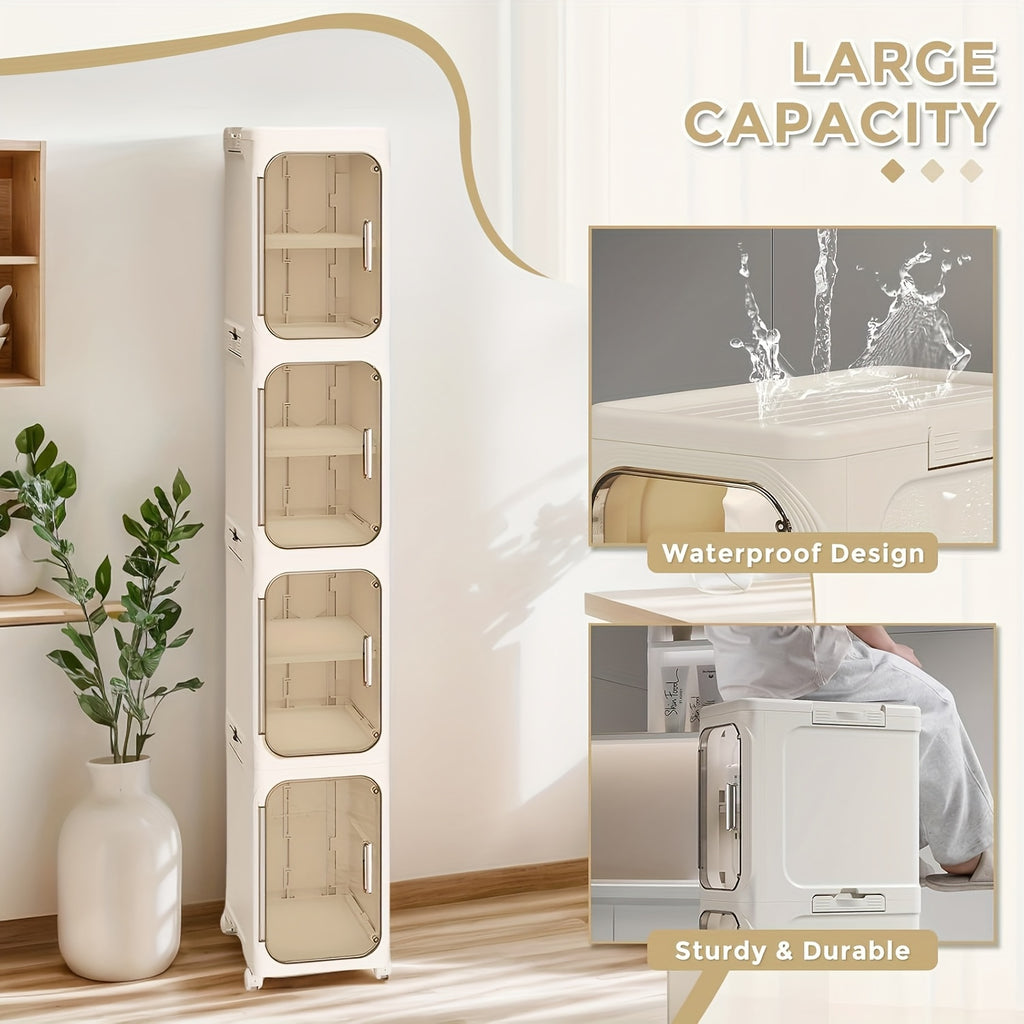 Bathroom Storage Cabinet 1 2 3 4 Tier Foldable Plastic Organizer with Doors and Shelves – Space-Saving Under Sink & Counter Solution