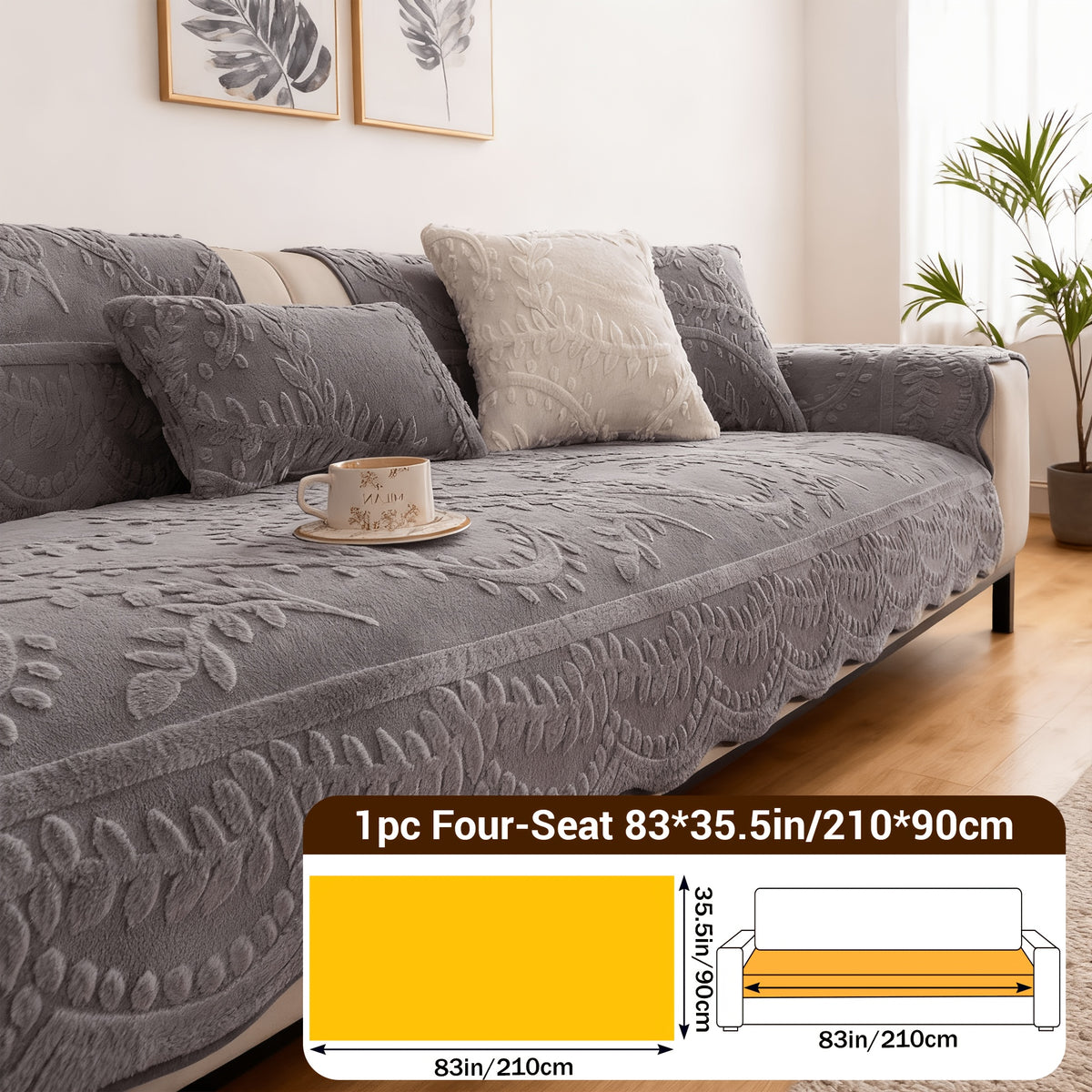 Thick Faux Rabbit Plush Sofa Cover – Soft Non-Slip Washable Pet-Friendly Furniture Protector for Living Room, Bedroom & Office – 4 Colors, Armrest to 4-Seat