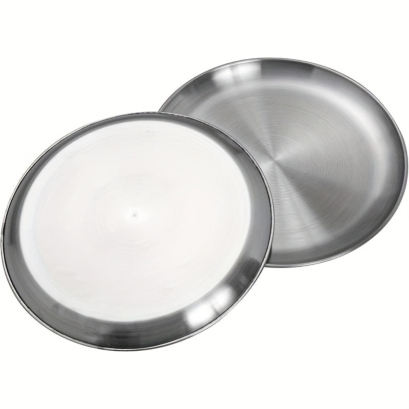 304 Stainless Steel Dinner Plates Set of 10 BPA-Free Dishwasher Safe Non-Toxic Round Metal Plates for Home Outdoor Camping Holiday Use