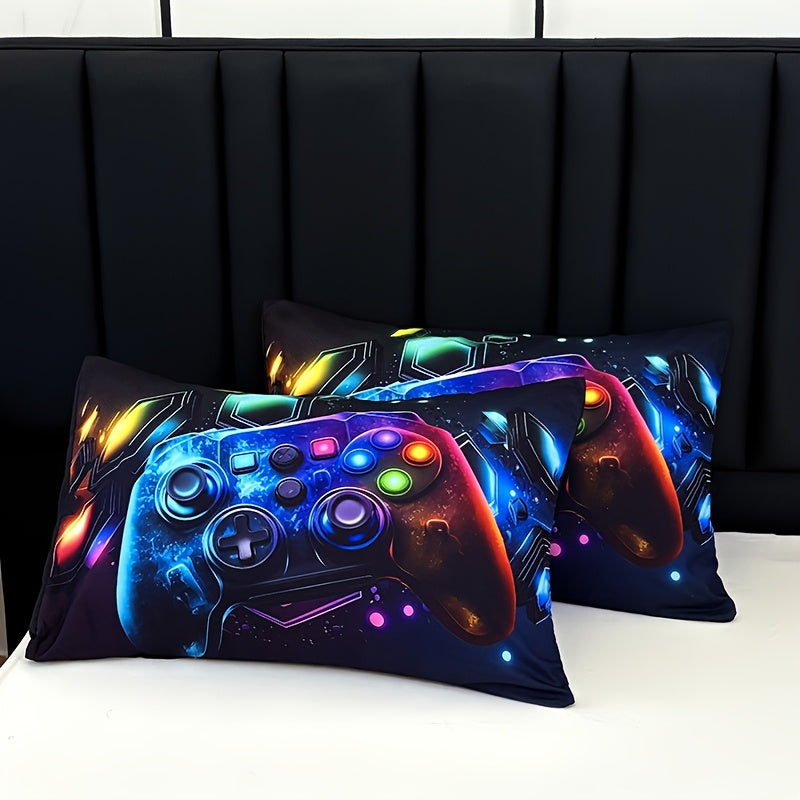 Gamepad Bed Sheet Set 3 Piece – Sports & Leisure Video Game Print Flat Sheet with 2 Pillowcases, Deep Pocket 15" Mattress Fit, High Definition Print Bedroom Decor Gift for Boys and Girls
