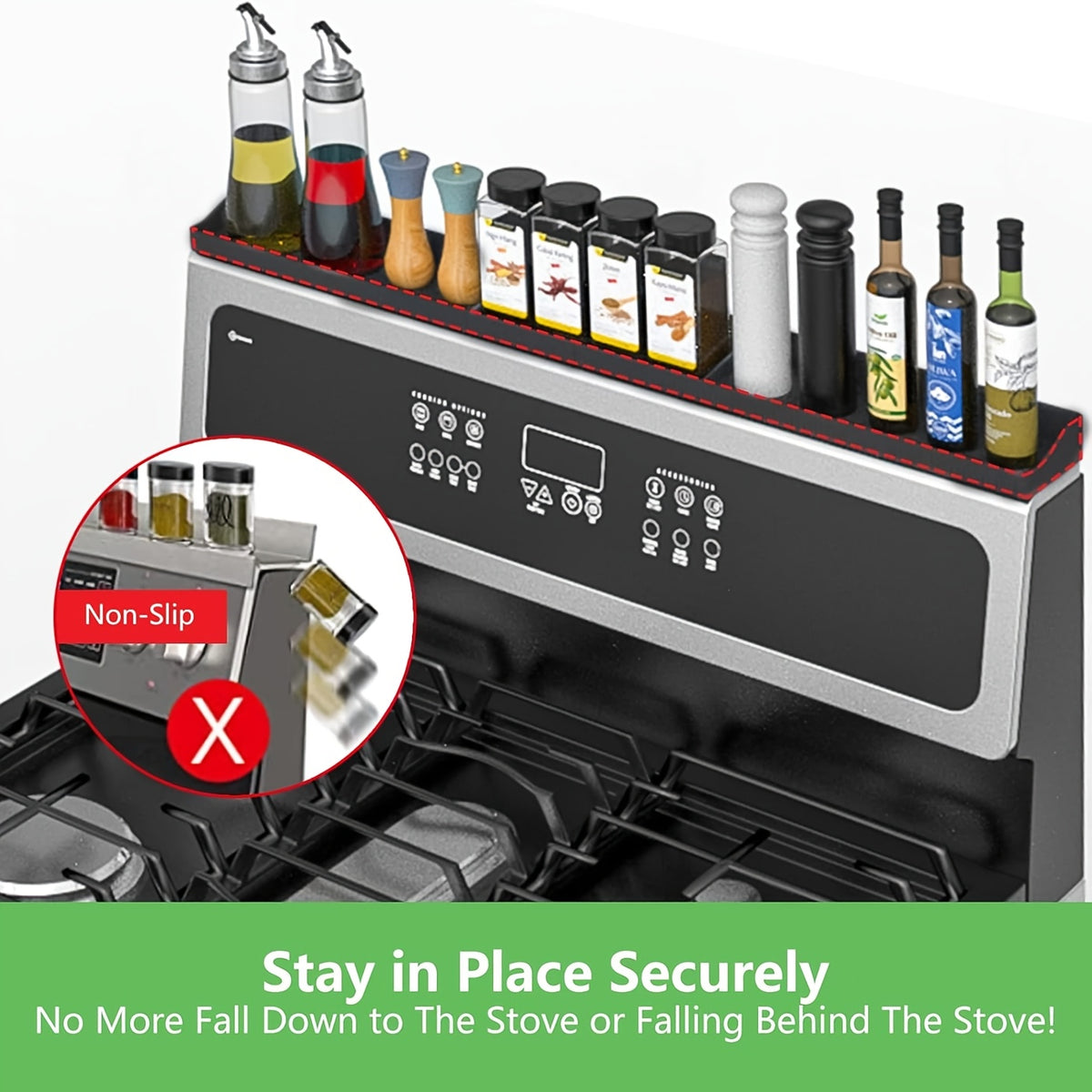 Magnetic Silicone Stove Top Spice Rack Shelf, 30 Inch Heat Resistant Flexible Kitchen Organizer – Strong Magnet, Over Oven Storage for Spice Jars, Countertop & Stove Organizer