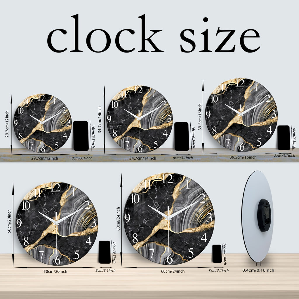 Modern Large Glass Wall Clock with Marble Texture – Silent Non-Ticking, 14, 20 & 24 Inch, AA Battery, Luxury Wall Decor for Living Room, Bedroom, Kitchen & Office, Housewarming Gift