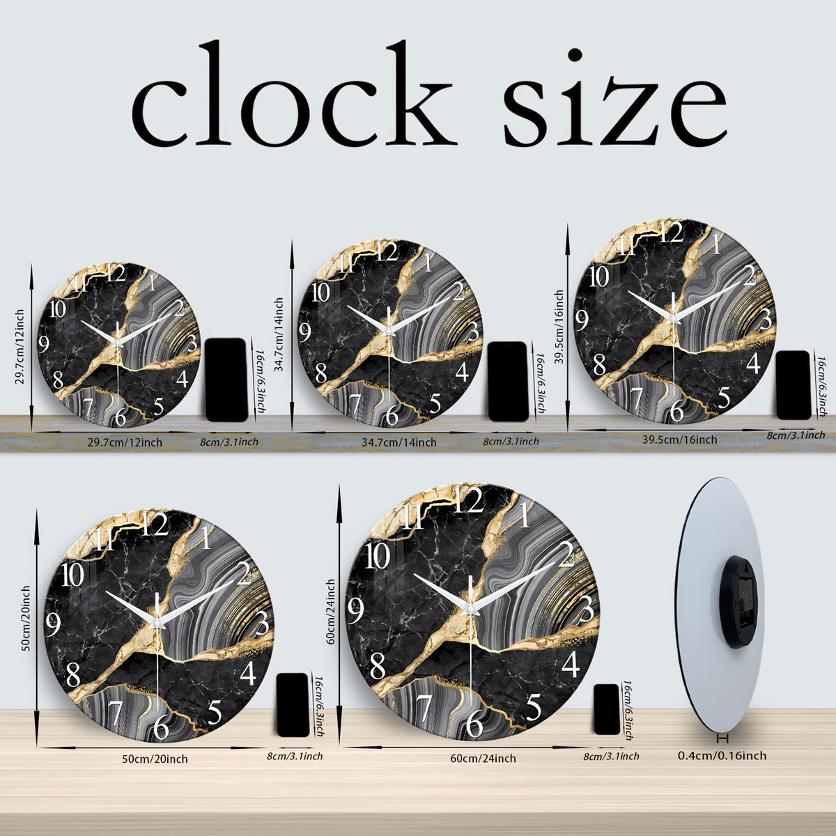 Modern Large Glass Wall Clock with Marble Texture – Silent Non-Ticking, 14, 20 & 24 Inch, AA Battery, Luxury Wall Decor for Living Room, Bedroom, Kitchen & Office, Housewarming Gift