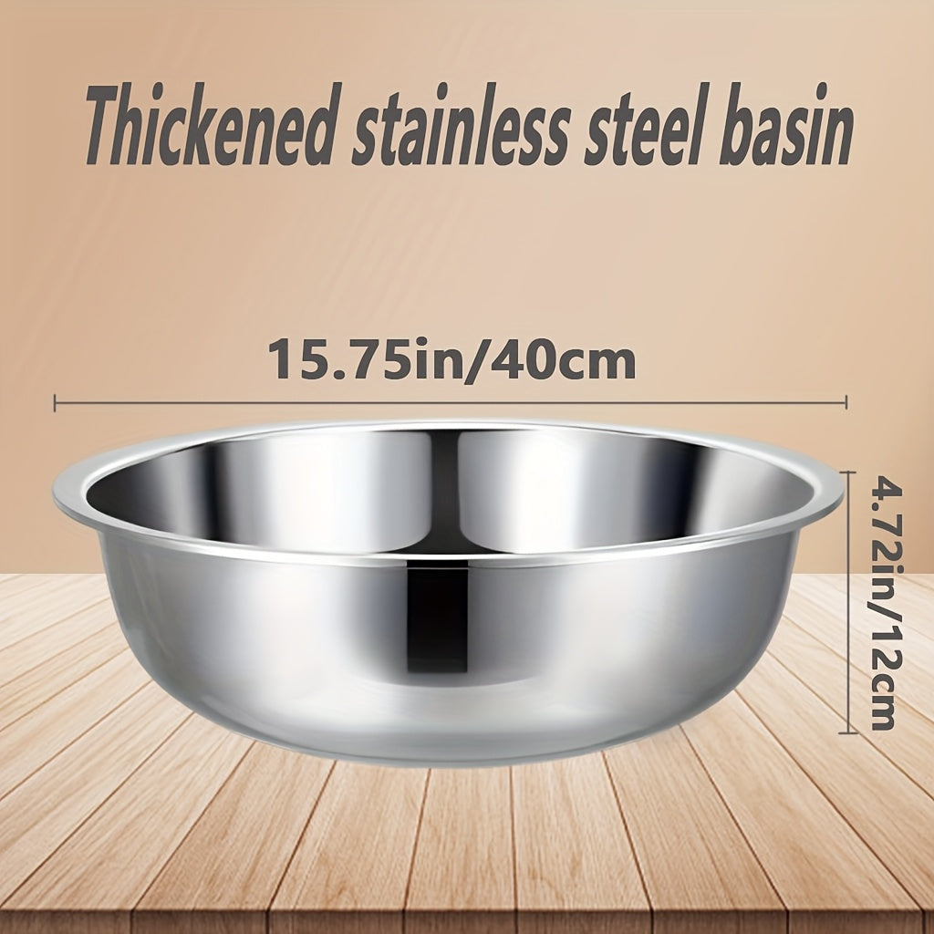 Stainless Steel Mixing Bowl Large 15.75", 304 Stainless Footed Salad Bowl, Rust-Resistant Vegetable & Fruit Washing Basin, Soaking Tub & Dish Pan for Home Kitchen, Easy to Clean, Great Father's Gift
