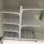Kitchen Pot Rack Organizer – Multilayer Adjustable Metal Pan Holder, Cutting Board Storage, Detachable Shelves, Space-Saving Countertop Rack for Pots, Pans & Lids