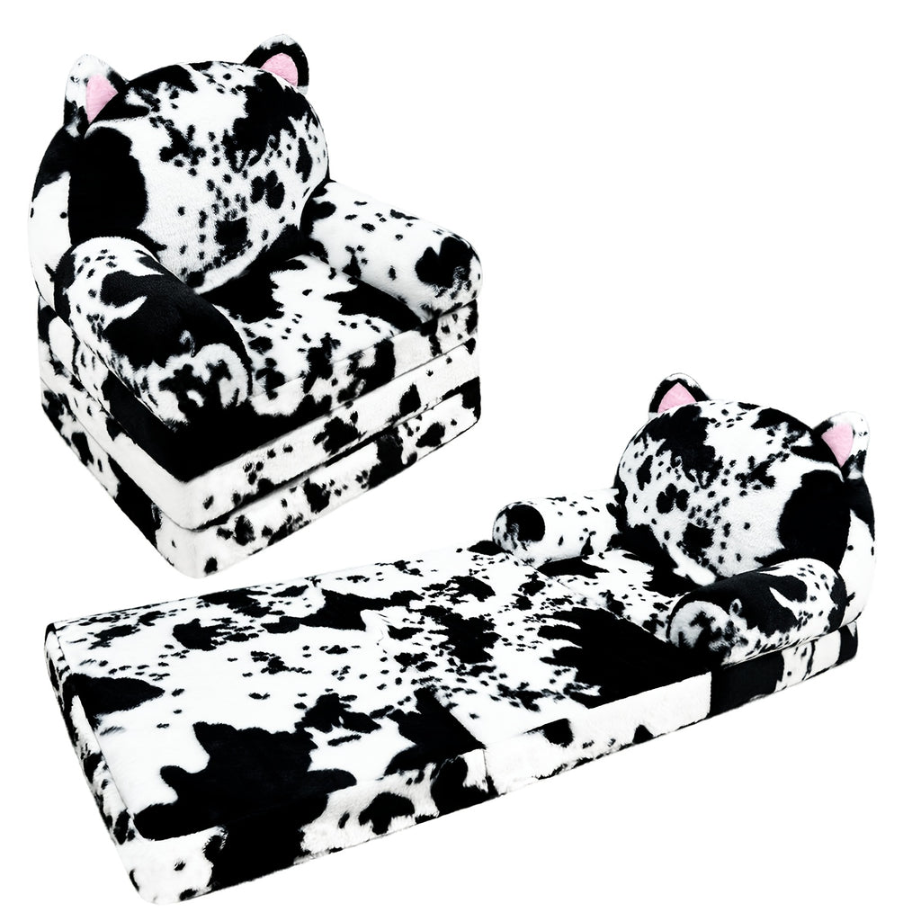 Flip-Open Kids Sofa Chair 2-in-1 with Removable Washable Cover – Soft Plush Animal Pattern Children's Lounger for Reading Nook, Playroom & Bedroom, Lightweight Comfy Seat for Boys & Girls, Koala, Cow Cat & Milk Cow