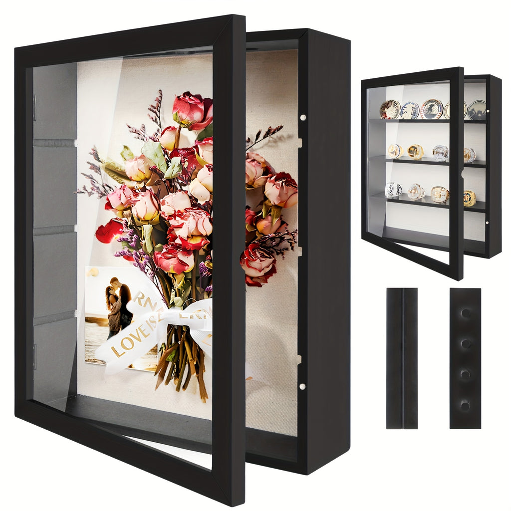11x14 Large Shadow Box Display Frame with 4 Removable Shelves – Country Memory Box for Medals, Coins, Photos, Championship Rings, Flowers, Pins & Keepsakes Collection
