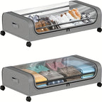 Rolling Under Bed Storage with Wheels - Metal Drawer Organizer for Clothes, Blankets, Shoes & Bedding, 1pc or 2pcs, Gray & Black, Wheeled Storage Box