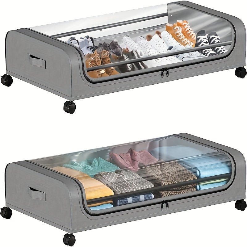 Rolling Under Bed Storage with Wheels - Metal Drawer Organizer for Clothes, Blankets, Shoes & Bedding, 1pc or 2pcs, Gray & Black, Wheeled Storage Box