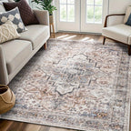 Bohemian Area Rug Washable Ultra-Soft Non-Slip Retro Foldable Living Room Bedroom Rug Beige Grey 4x6 5x7 6x9 8x10 9x12