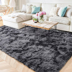 Fluffy Shag Area Rug for Living Room Bedroom - Super Soft Plush Faux Fur Carpet, Thick Shaggy Indoor Rug, Gray & Tie-Dye, 4 Sizes