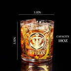 Veteran Tribute Whiskey Glass 10oz – Engraved US Navy Military Gift, Patriotic Personalized Whiskey Glass for Dad, Veteran & Anniversary