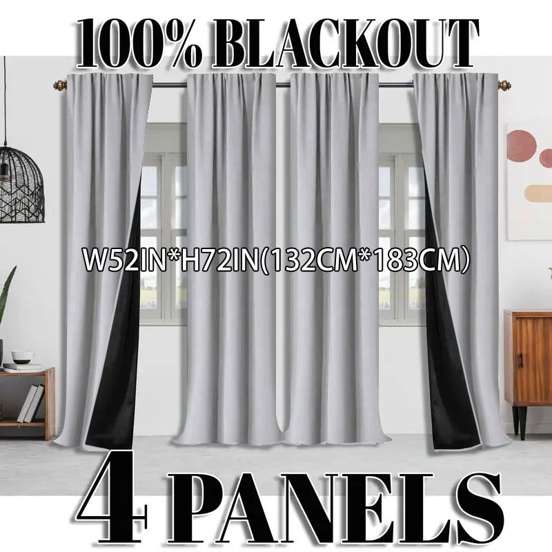 Blackout Curtains 4 Panel Set Rod Pocket – 100% Thermal Insulated Noise Reducing Solid Polyester, Laminated Lining, 7 Colors 7 Sizes
