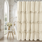 Bow Tie Ruffle Shower Curtain Vintage Handcrafted - Waterfall Ruched Fabric Bath Curtain with Hooks, Quick Dry Machine Washable, Farmhouse Romantic Decor, Multiple Sizes & Colors