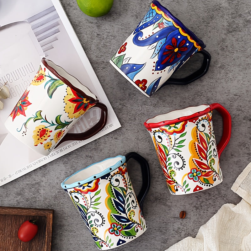 Giant Bohemian Hand-Painted Ceramic Bowl with Handles 101oz – Extra Large Microwave Oven Dishwasher Safe Serving Bowl for Soup, Salad & Family Dining – 2 or 4 Piece Set