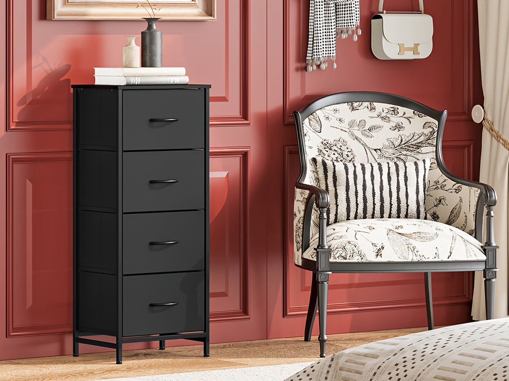 Fabric Storage Chest of 8 Drawers – 4 Independent Sections, Sturdy Metal Frame & Wood Tabletop, Bedroom Dresser for Closet, Living Room & Entryway | White & Brown