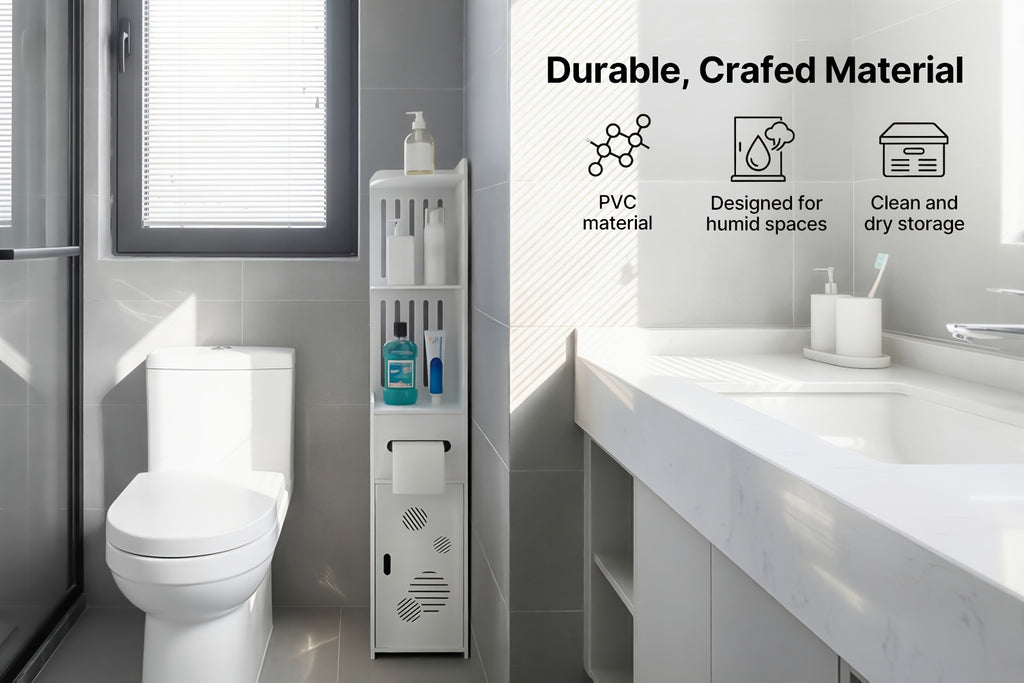 Large Capacity Bathroom Organizer Storage Cabinet with Toilet Paper Holder – Waterproof Dustproof Wall-Mount Bathroom Storage for Kitchen Bedroom Living Room Dining Room, Easy to Install