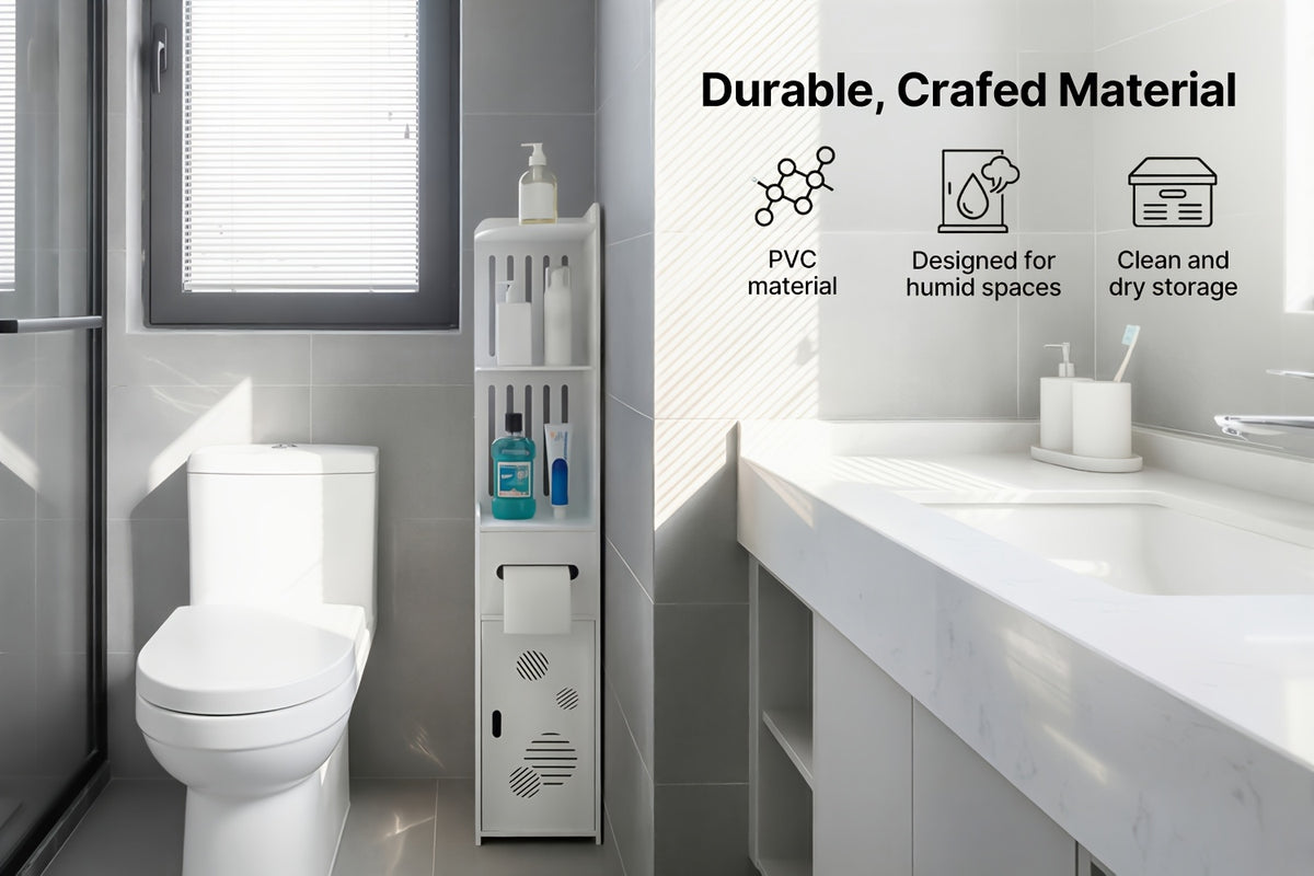 Large Capacity Bathroom Organizer Storage Cabinet with Toilet Paper Holder – Waterproof Dustproof Wall-Mount Bathroom Storage for Kitchen Bedroom Living Room Dining Room, Easy to Install